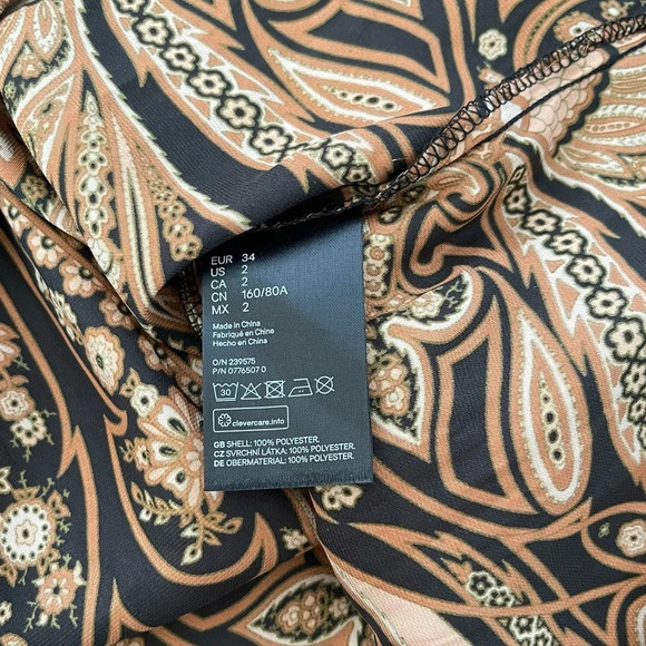 H&M X Richard Allen Orange & Black Paisley Print Blouse 2 Women’s - Picture 11 of 12